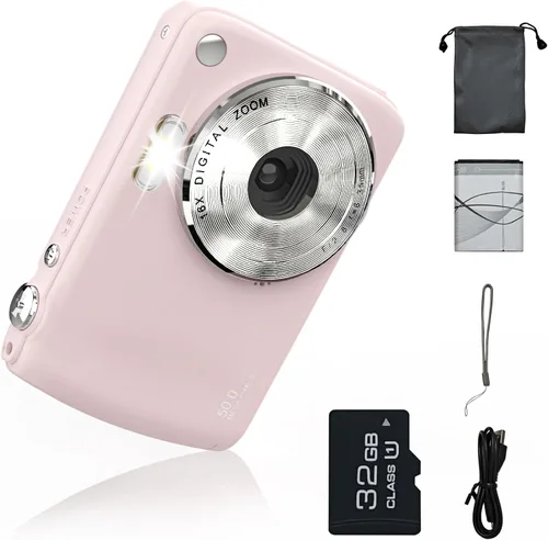 Miniatura 9 de Cámara digital, cámaras para niños para 50MP FHD 1080P, cámara digital de apuntar y disparar con zoom 16X antivibración, cámaras pequeñas compactas