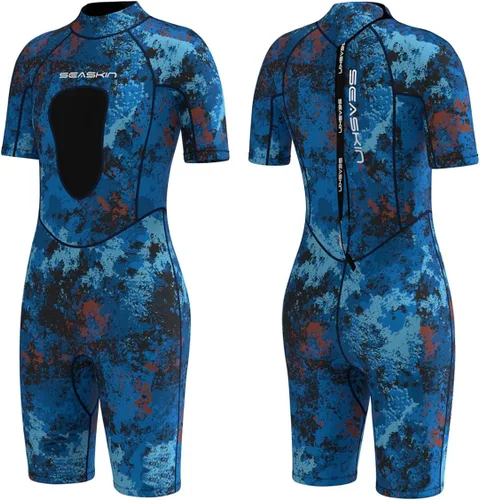 Seaskin Shorty - Traje de neopreno para mujer, 0.118 in de neopreno de camuflaje
