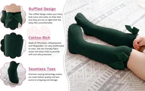 Miniatura 5 de Century Star Baby Girls Bow Knee High Socks Toddlers Ruffled Tube Socks Infant Long Stockings