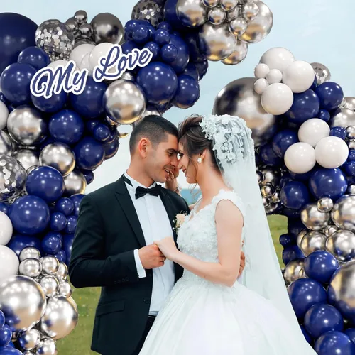 Miniatura 5 de Kit de arco de guirnalda de globos de color azul marino y plateado, globos azul rey metálico plateado y blanco para cumpleaños, baby shower, boda