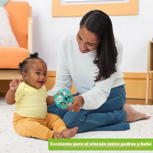 Miniatura 6 de Bright Starts Oball - Sonajero fácil de agarrar sin BPA, juguete infantil en color verde azulado, edad recién nacido y más, 4 pulgadas
