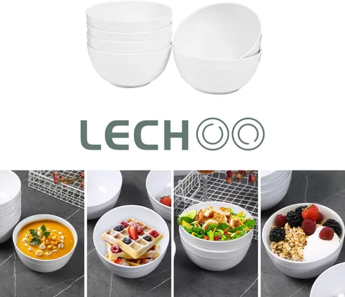Miniatura 4 de Cuencos de melamina para cereales, cuencos blancos de 23 onzas, cuencos de sopa, 6 cuencos de ensalada, juego de 6, irrompibles, aptos