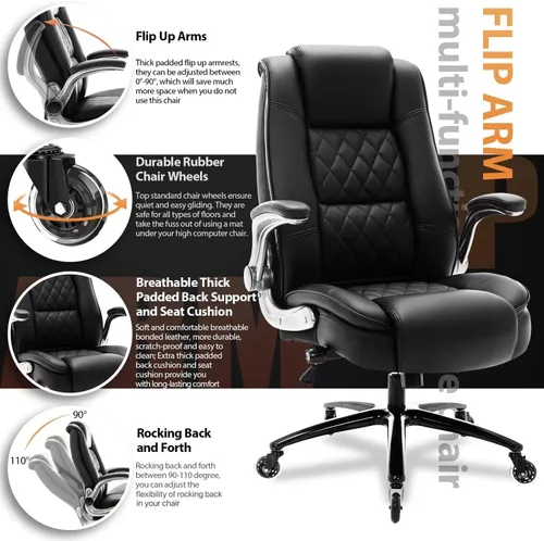 Miniatura 6 de Silla de Oficina de Respaldo Alto - Brazos Abatibles Ajustables Soporte Lumbar Integrado, Silla de Escritorio de Computadora Ejecutiva Sillas