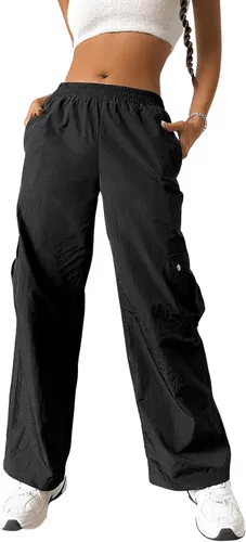 Miniatura 3 de Verdusa Pantalones cargo elásticos de cintura alta y pierna recta para mujer