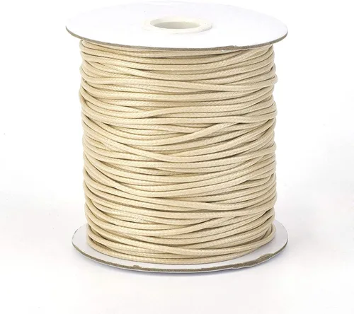 Cordón de poliéster encerado coreano de 100 yardas, hilo de cordón trenzado beige para collar, cuerda de alambre de 0.079 pulgadas con carrete para