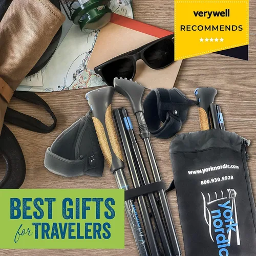 Miniatura 7 de York Nordic Bastones plegables ultraligeros para caminar, listos para viajar, con patas de goma, cestas y bolsa