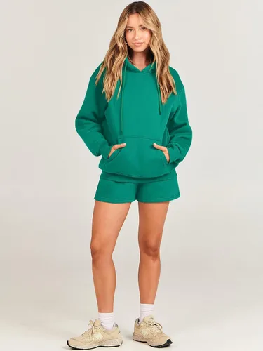 Miniatura 7 de ANRABESS Conjunto de 2 piezas para mujer, sudadera corta con cordón y capucha de gran tamaño, conjunto a juego