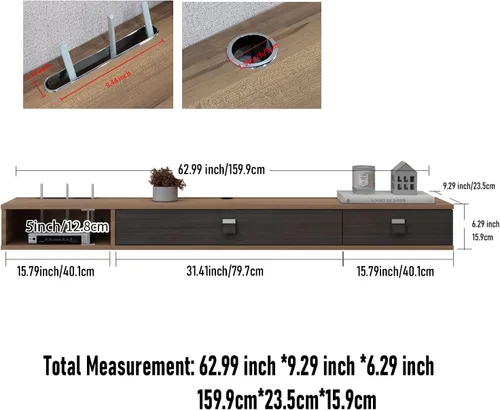 Miniatura 5 de Pmnianhua Estante flotante para TV, soporte flotante de TV de 63 pulgadas, consola multimedia, consola de TV de pared, estante de entretenimiento
