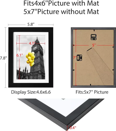 Miniatura 2 de Juego de 6 portarretratos de 5 x 7, para galería de fotos de 4 x 6 pulgadas con paspartú o de 5 x 7 pulgadas sin paspartú, marcos de fotos para Negro