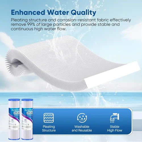 Miniatura 4 de PUREPLUS Filtro de sedimento plisado para toda la casa de 5 micras de 10 x 2.5 pulgadas para agua de pozo, cartucho de repuesto para sistema