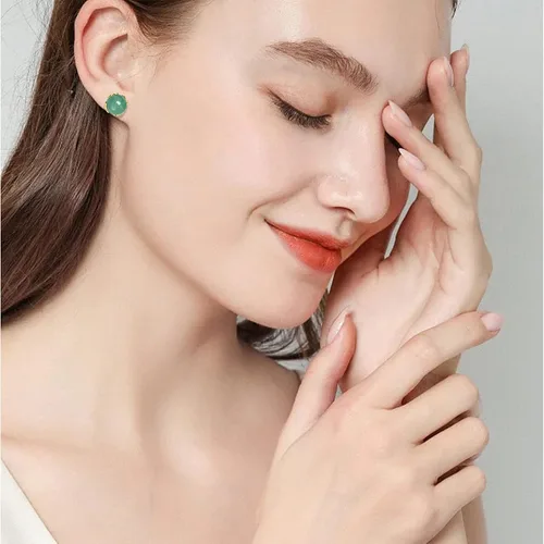 Miniatura 74 de Jade Earrings Studs,Green Jade Earrings for Women,925 Sterling Silver Earrings Studs for Sensitive Ears,Handmade Jade Earrings for Birthday
