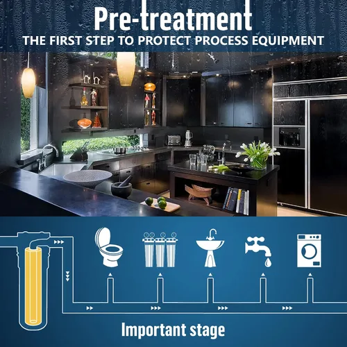 Miniatura 8 de Sistema purificador de filtro para toda la casa de 10 x 4.5 pulgadas de alta capacidad para agua de pozos o ciudades, botón de alivio de Azul