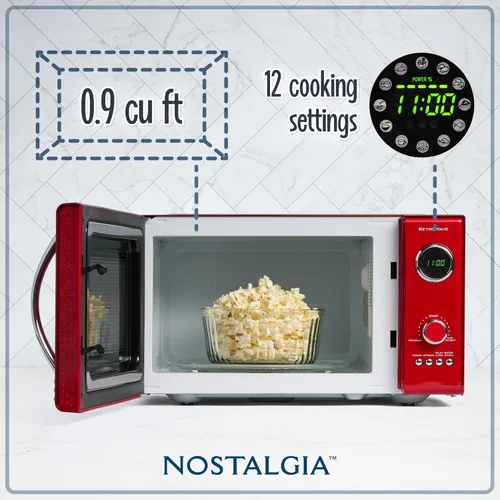 Miniatura 3 de Nostalgia Horno microondas retro para encimera, grande de 800 vatios, 0.9 pies cúbicos y tostadora de 2 rebanadas BLACK+DECKER, T2569B, ranuras