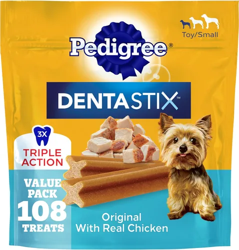 Miniatura 21 de Pedigree Dentastix - Golosinas para perros de raza pequeña y juguete, originales con pollo real, bolsa de 14 onzas (58 golosinas)