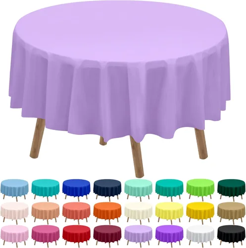 Miniatura 24 de Paquete de 2 manteles de plástico desechables de 84 pulgadas de color azul aguamarina, manteles circulares para baby shower, baby shower, PEVA, azul