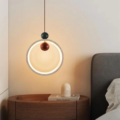 Dormitorio Lámparas Colgantes Accesorios Anillo Forma Amarillo Travertino Lámpara Colgante Nórdico Tres Colores Dimming Candelabro para Sala