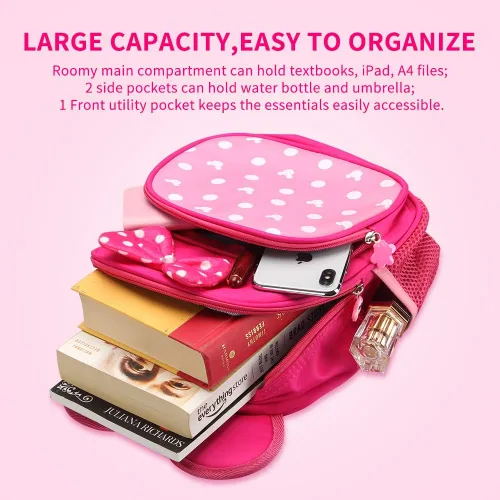 Miniatura 3 de Voikukka Mochilas pequeñas para niñas pequeñas, mochila de viaje, linda mochila para libros para niños pequeños, mochila preescolar, Rosado, Mochila