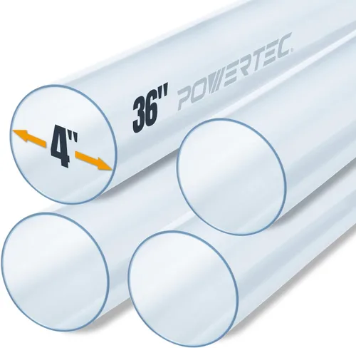 POWERTEC Tubo de PVC transparente de 4 x 36 pulgadas de largo, 4 tubos de plástico rígido, tubo redondo compatible con accesorios de recolección de