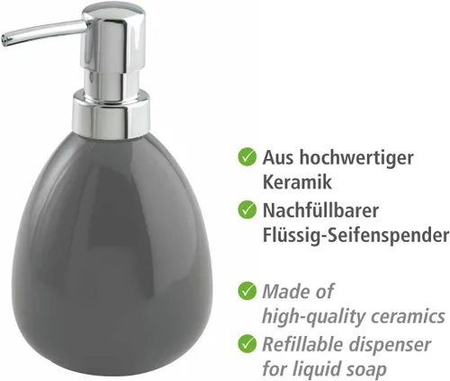 Miniatura 3 de WENKO Dispensador de jabón de manos de cerámica para baño, dispensador de jabón líquido recargable, encimera, botella con bomba para cocina y baño
