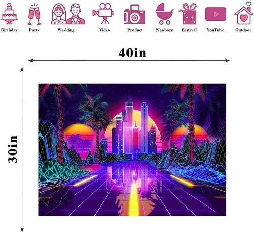 Miniatura 2 de TPMDFC Tapiz punk urbano con luz negra, reactivo a los rayos UV, decoración futurista japonesa de ciudad futurista, tamaño pequeño, 40 pulgadas, 30