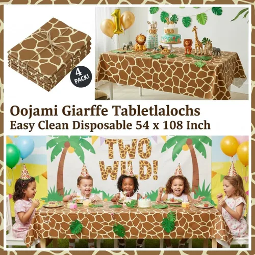 Miniatura 2 de Oojami Juego de 4 manteles de plástico de safari de 54 x 108 pulgadas para cumpleaños de la selva, fiesta temática de animales, baby shower, fácil