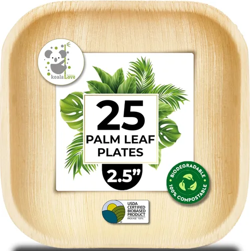 KoalaLove - Platos de bambú desechables de hoja de palma de 2.5 pulgadas, platos compostables biodegradables, la mejor alternativa a los platos de