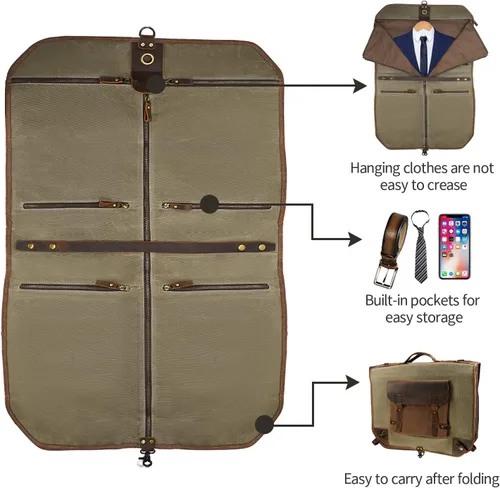 Miniatura 4 de Bolsa de equipaje de lona encerada con correa para el hombro para el trabajo y los negocios, Verde ejército