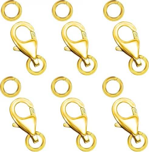 Miniatura 10 de Cierres de langosta de oro de 18 quilates para hacer joyas, cierre de pinza de langosta de plata de ley 925 con anillos de salto para collares
