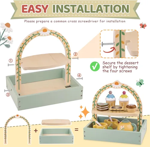 Miniatura 7 de Juegos de té de madera para niñas pequeñas, alimentos de juego, juguetes de pastel, cocina para niños pequeños de 3 a 5 años, accesorios de cocina