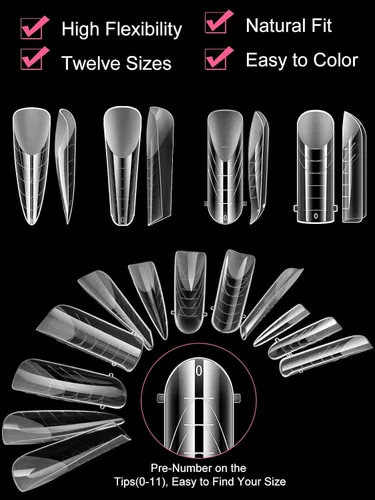 Miniatura 3 de EBANKU - 96 piezas de kit de formas de uñas de doble cara, transparentes y mate, molde de uñas completo, puntas para extensión de uñas acrílicas