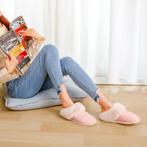 Miniatura 7 de Pantuflas para mujer, acogedoras y cálidas, de invierno, para casa, esponjosas, suaves, de espuma viscoelástica, cómodas, de piel sintética