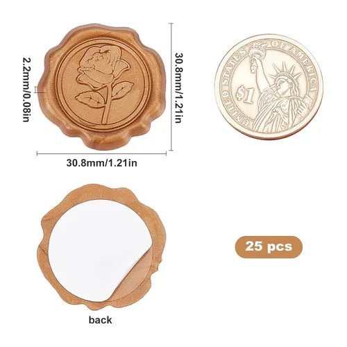 Miniatura 2 de CRASPIRE Calcomanías de sello de cera de bronce rosa, sellado, para el día de San Valentín, boda, flores, adhesivos, calcomanías decorativas