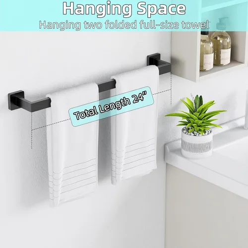 Miniatura 4 de Toallero de baño de 24 pulgadas, toalleros de 24 pulgadas para montaje en pared de baño, organizador de toallas de mano de acero inoxidable 304