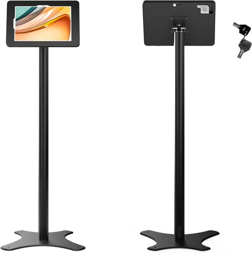 Miniatura 9 de Soporte de piso para tableta compatible con iPad 7 8 9 de 10.2 pulgadas, rotación de metal con cerradura para tableta+poste de aluminio+base