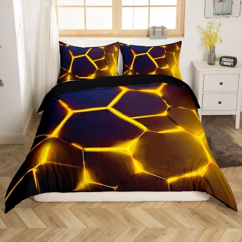 Miniatura 11 de Feelyou Juego de funda de edredón de panal de abeja, color verde y amarillo, juego de ropa de cama hexagonal para niños y niñas, funda de edredón