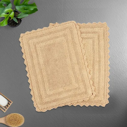 TreeWool - Alfombras de baño con borde de ganchillo reversible en algodón de felpa (paquete de 2)