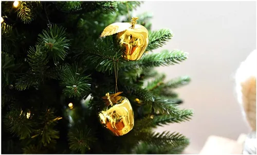 Miniatura 5 de Vpang 12 colgantes de árbol de Navidad, adornos colgantes de manzana, adornos para festivales, fiestas, adornos de boda (dorado)