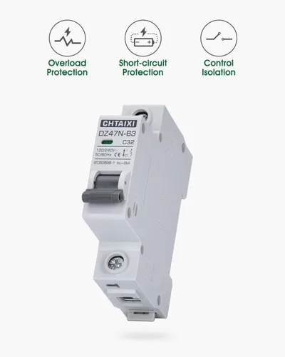 Miniatura 3 de Interruptor de Circuito en Miniatura AC, Interruptor de Circuito de 32 Amp 120V/240V de 1 Polo para Montaje en Riel DIN, Desconexión Solar AC
