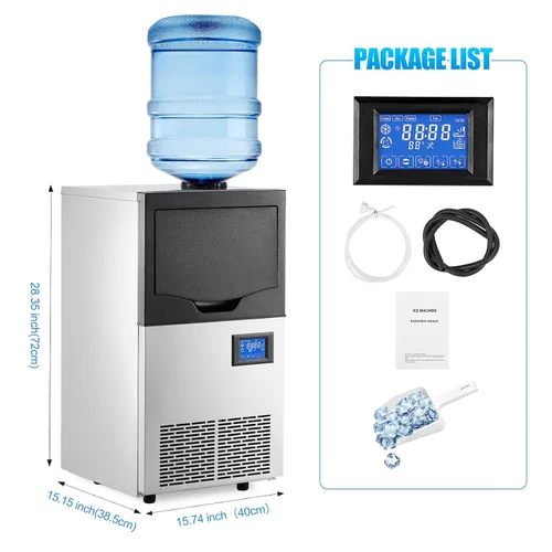 Miniatura 6 de Máquina comercial para hacer hielo de 140 libras/24 horas, 2 modos de entrada de agua y contenedor de almacenamiento de hielo de 22 libras, 66 cubos