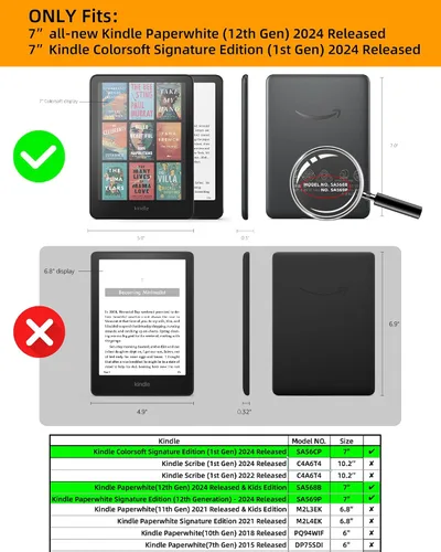 Miniatura 2 de WALNEW Funda para Kindle Paperwhite de 7" de 12ª generación 2024 y Kindle Colorsoft Signature Edition, funda protectora de piel sintética prémium
