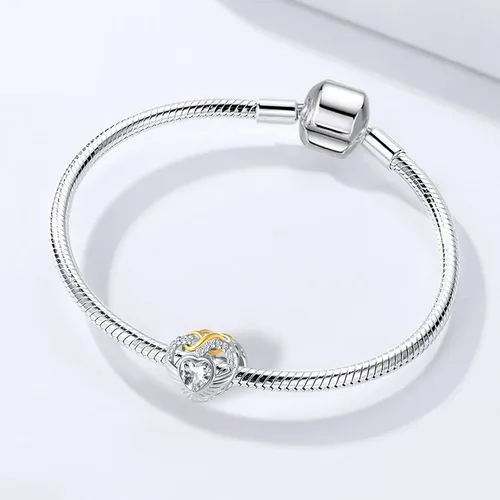Miniatura 4 de QeenseKc Ene-Dic - Dijes de alas angulares con forma de corazón infinito y corazón calado para pulsera Pandora, Cristal Diamante de imitación