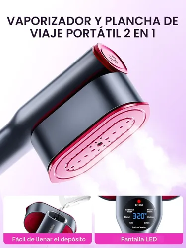 Miniatura 4 de DRFLASH Plancha y vaporizador 2 en 1 para ropa, calentamiento rápido en 15s, vaporizador portátil de 1200W, tamaño para viajes con gran panel
