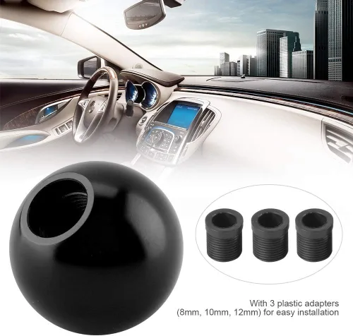 Miniatura 2 de Fydun Pomo de cambio universal negro con forma de bola redonda cabeza de cambio manual con 3 adaptadores