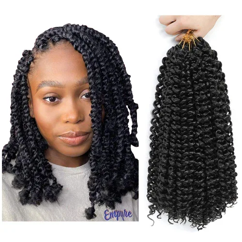 Miniatura 49 de Dansama - 7 paquetes de extensiones de cabello trenzado ondulado Passion Twist, extensiones de cabello de trenzas con ganchillo estilo mariposa, #1B