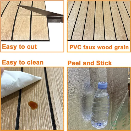 Miniatura 6 de YLL YLL Panel de pared de láminas de PVC para despegar y pegar de 118 x 15.7 pulgadas, panel de listones de madera de grano de roble sintético