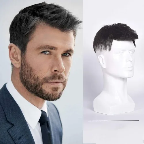 viviaBella Extensión de cabello humano tipo tupé de encaje atado a mano con clip, extensiones de cabello para hombres con pérdida de cabello, negro