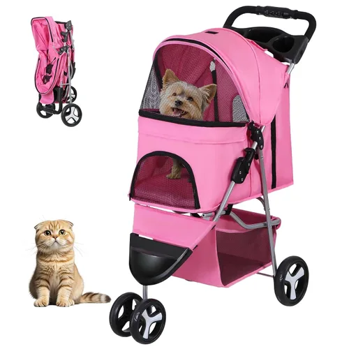Miniatura 10 de ZENY Cochecito plegable para mascotas, cochecito para gatos/perros con 3 ruedas, carrito de paseo para mascotas, transportador de viaje para perros