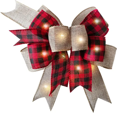 Miniatura 5 de SIMISI RIBBON Lazo de Navidad Verde Rojo con Puntos, Lazo Rústico de Arpillera para Corona, Árbol de Navidad, Decoración de Fiestas (24.1 x 33 cm)