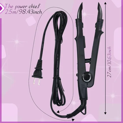 Miniatura 2 de Zhehao Herramienta de extensiones de cabello, cabeza C, punta en U, varilla de conector de hierro con 2 bolsas de queratina pegamento granulado Negro