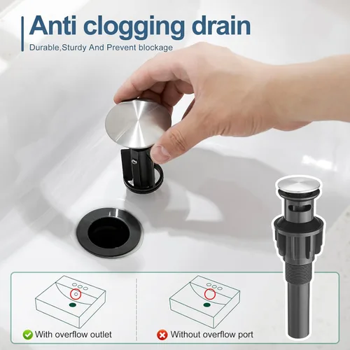 Miniatura 4 de GENBONS Grifos de Baño, Grifo de Fregadero de Baño de Un Solo Agujero Níquel Cepillado, Grifo Moderno de Fregadero de Tocador de Una Sola Manija, 1